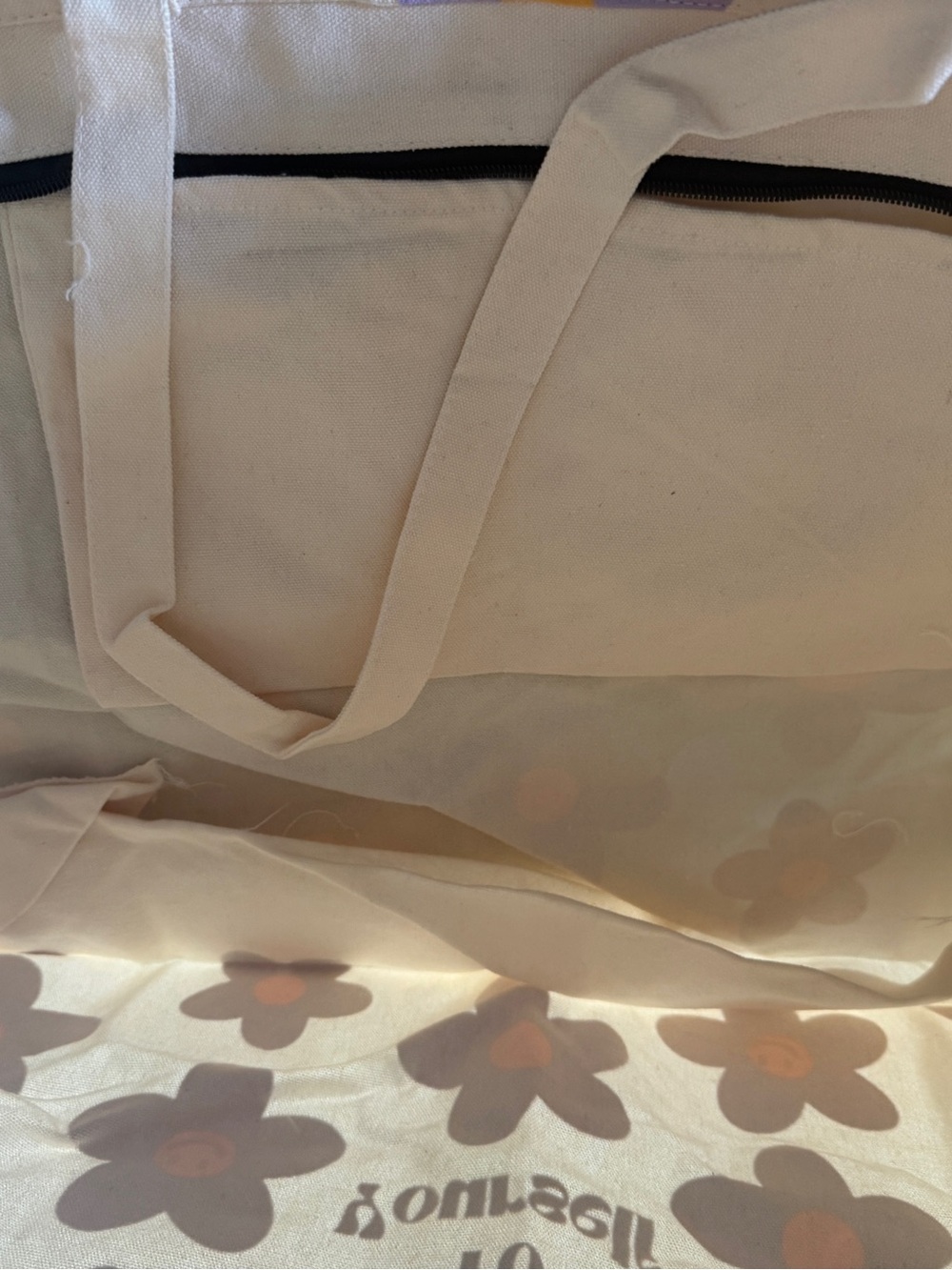 Properly Improper "Be Kind To Yourself" Canvas Tote Bag Large Purple Daisy - Picture 2 of 3